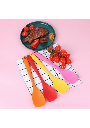 1 Adet Silikon Düz Başlı Spatula Entegre Hepsi Dahil Salata Kaşığı Yapışmaz Tencere Spatulası Silikon Mutfak Gereçleri Sarı