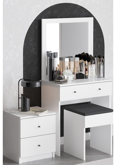 Decormet Nice Makyaj Masası Beyaz Beyaz