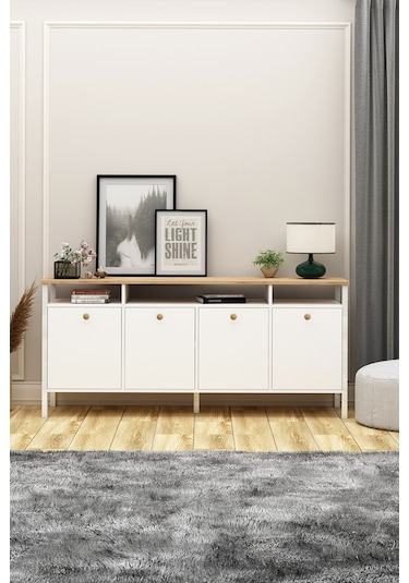 Remy Konsol Ahşap Kulplu Sepet-beyaz Sepet-beyaz