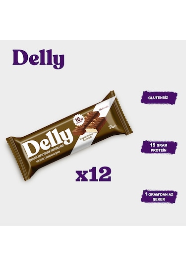 Delly Cappuccino Aromalı Çikolata Kaplı Yüksek Protein Bar 12 x 40 G