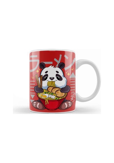 Ramen Panda Cute Kawaii Panda Eating Ramen Kupa Bardak Porselen Karışık