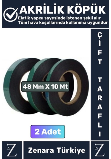 Ultra Güçlü İz Bırakmaz Elastik Kolay Şekil Alan Çift Taraflı Akrilik Köpük Bant 48mmx10 Metre 2adet