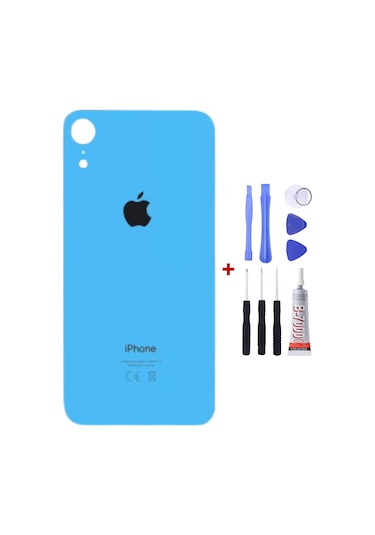 Apple Uyumlu iPhone Xr Mavi Arka Cam Kapak Arka Pil Kapağı