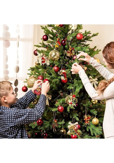 Novahub Ahşap Noel Baba Süsleri Seti - 45 Parça + 10m Keten İp, El Yapımı Dekoratif Figürler