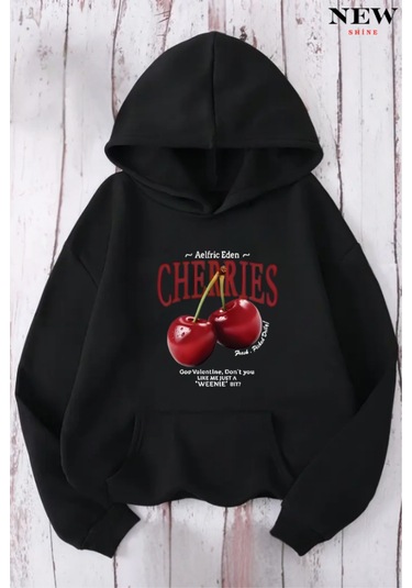 Cherries Baskılı Sweatshirt Siyah