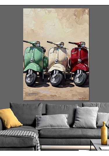 Ahşap Tablo Renkli Klasik Scooter Seti