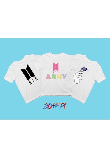 Bumeta Bts Army K-pop Baskılı Çocuk Tişört 3'lü Set Beyaz