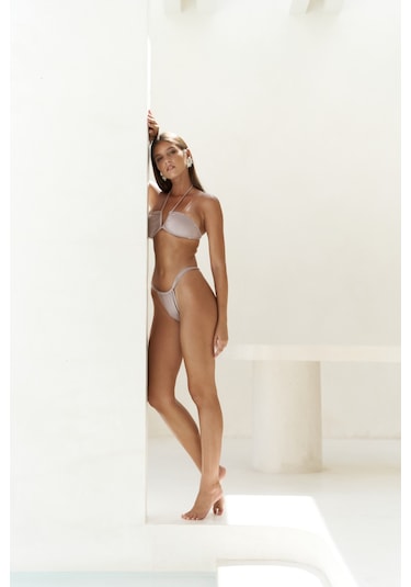 Bunga Büzgü Detay Kalın Bantlı Lila Bikini Altı Lila