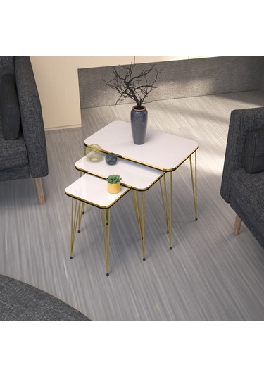 Zigon Sehpa Kr Çift Gold Beyaz Tel