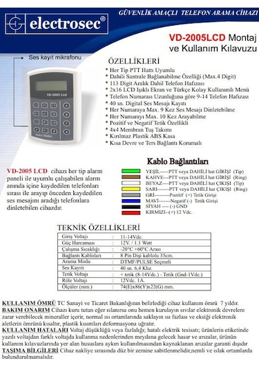 Electrosec Vd-2005 Lcd Telefon Arama Modülü
