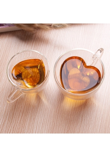 Cbtx Kalp Şeklinde Çift Duvar Cam Kupa Dayanıklı Şeffaf Çay Bardakları 180ml
