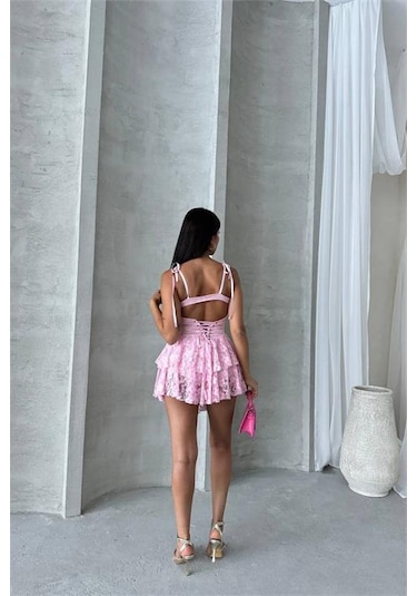 Dip Moda Kadın İçi Şortlu Prenses Mini Elbise Dpnbdf060 Pembe