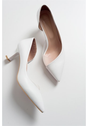 Luvishoes 353 Beyaz Cilt Topuklu Kadın Ayakkabı Beyaz Cilt