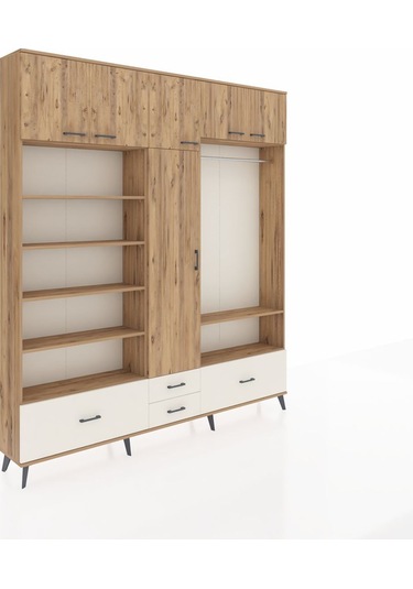 Arges Dolap 18 Raflı 4 Çekmeceli Tek Askılı 220x30x243 Çam-çam/aytaşı Atlas Çam/aytası