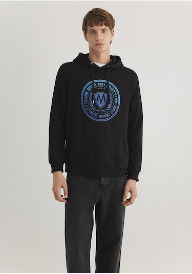 Mavi - Mavi Logo Baskılı Kapüşonlu Siyah Sweatshirt 0611721-900 Siyah