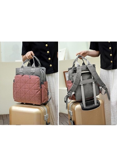 Didadodo Dinosaurs Kareli Kumaş Anne Bebek Sırt Çantası - Pembe/gri Altın, Güzel Tasarım Altın