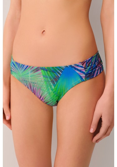 Suwen Palm Yanı Pileli Bikini Alt Sb25560372372 Palmiye Desenli