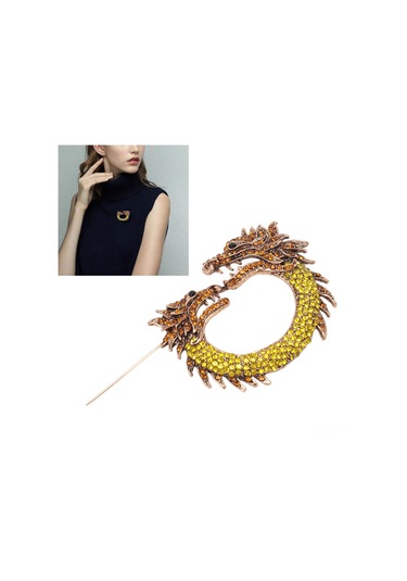 Lemestar Klassik Çin Usulü Zodyak Ejderha Broşu - Çift Başlı, Rhine Taşlı, Kuvvet Ve Şans Sembolü, Unisex Aksesuar, Pembe Altın Rengi Çok Renkli