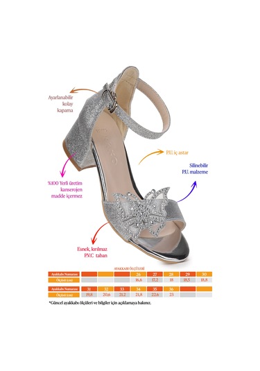 Kiko Kids Zete Kum Simli Kız Çocuk 4 Cm Topuklu Sandalet Abiye Ayakkabı Gümüş Gümüş