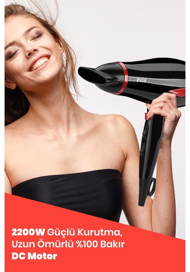 Evia Lodos 2200Watt DC Motorlu Isı ve Hız Ayarlı Difüzör Başlıklı Saç Kurutma Fön Makinesi Gold