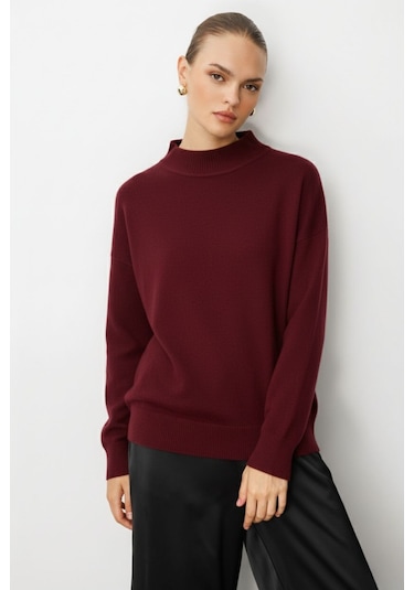 Mizalle Basic Yarım Balıkçı Bordo Triko Kazak Bordo