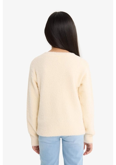 Defacto Kız Çocuk Regular Fit Bisiklet Yaka Triko Kazak Y2640a625wner105 Ekru-er105