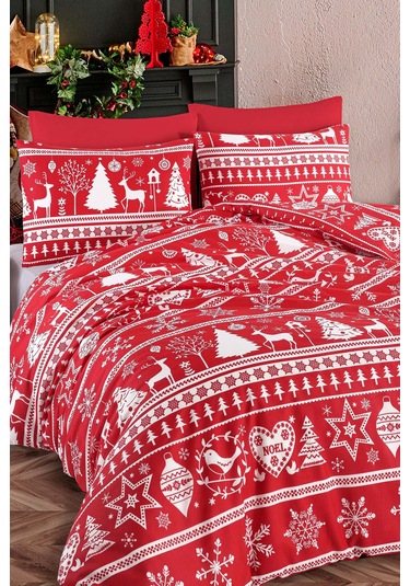 Nevresim Seti Çift Kişilik Snowmas Kırmızı Kırmızı
