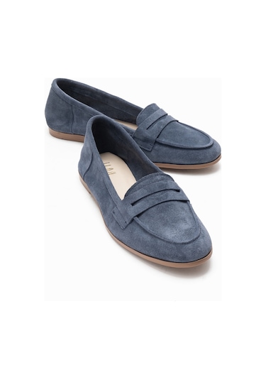 Luvishoes F02 Kot Süet Kadın Babet Mavi