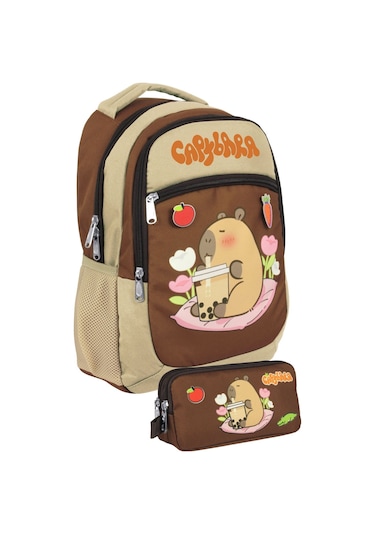 Capybara Erkek Çocuk İlkokul Sırt Çantası Ve İki Gözlü Kalemlik Seti - Bej/kahverengi - Setcpb5230c Çok Renkli