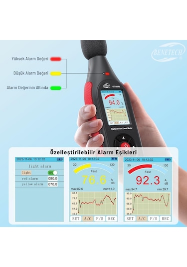 Benetech Gt1355b Renkli Ekranlı Kayıt Yapabilen Ses Ölçer Şarj Edilebilir