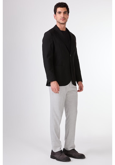 Dufy Siyah Balıksırtı Erkek Ceket - Slim Fit Siyah