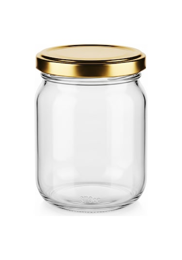 12 Adet - 370cc Kapaklı Cam Kavanoz - Gıda Temasına Uygun Beyaz - Şeffaf