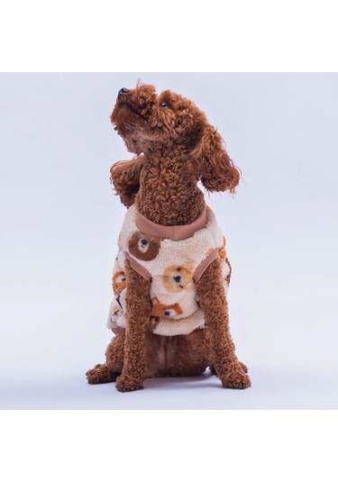 Bubu Cozy Peluş Sweat Ayı Desenli Kedi Köpek Sweati Kedi Köpek Kıyafeti Köpek Peluş Kolsuz Sweat Sıcak Tutan Süveter