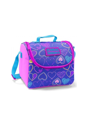 Coral High Pembe-Mor Kalp Desenli Termoslu Beslenme Çantası - Kız