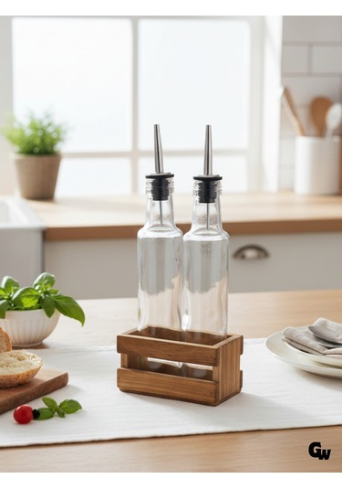 Ahşap Doğal 2li Yağdanlık Ve Sosluk Ahşap Cam Set Takımı Set Kiraz 1 Set Ahşap