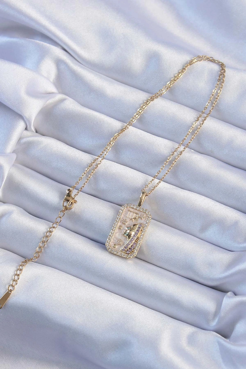 Dodes 316l Çelik Zincir Altın Renk Zirkon Taşlı Yüz Figürlü Tarot Kolye Tg27bko9241 Çok renkli