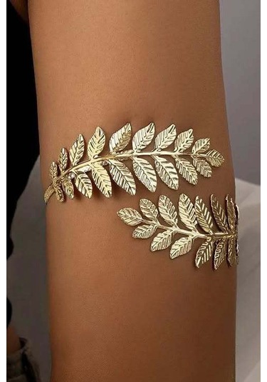 Gold Yaprak Desenli Pazu Bandı Üst Kol Bilekliği Ayarlanabilir Gold