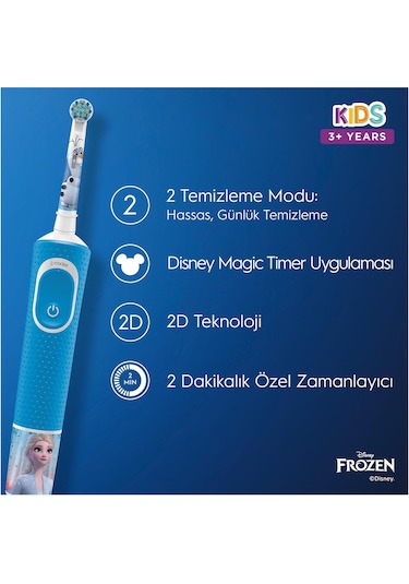 Oral-B D100 Vitality Frozen Özel Seri Çocuklar İçin Ekstra Yumuşak Şarj Edilebilir Diş Fırçası + Seyahat Kabı