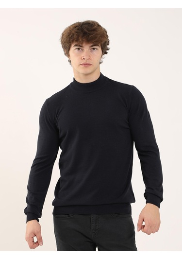 Dufy Lacivert Erkek Slim Fit Yarım Balıkçı Yaka Triko - 91097 Lacivert