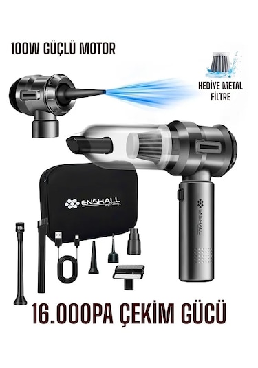 Enshall 01 Şarjlı 16000pa Çantalı Yedek Filtre Araç İçi Süpürge