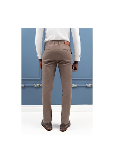 Notra Regular Fit Pamuklu Dokulu Kışlık Gabardin Pantolon Kahverengi