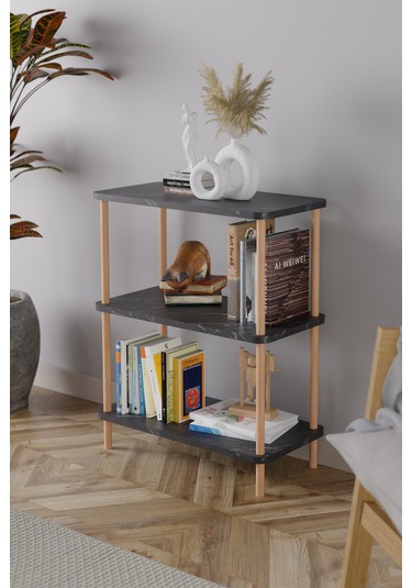 3 Raflı Kitaplık Ahşap Kitaplık Ofis Rafı Ayakkabılık -siyah