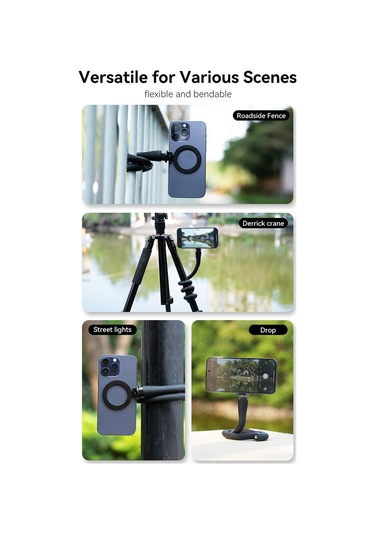 Maiyame Telesın P3-fm-01 Manyetik Esnek Telefon Tutucu: 16 Mıknatıslı, Serbest Bükülebilir, Kaymazsız Silikon, 1/4" Vidalama, 300g Yük Kapasitesi - Siyah