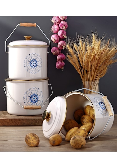 Bonera Emaye 3'lü Krem Bakraç Set, 20-22-24 Cm Kahverengi