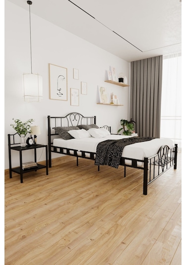 Argimo Orkide Çift Kişilik Ferforje Metal Karyola Siyah 150 x 200