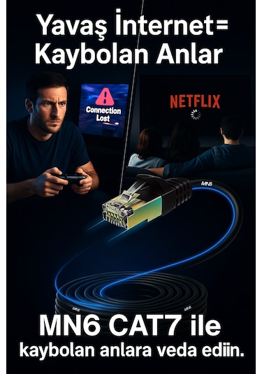 MN6 M109F Cat7 Kablo 20 Metre/Bakır-10Gbps-50 Mikron Altın Kaplama/20M Cat7 Ethernet Kablosu