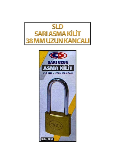 Uzun Tip Sarı Kancalı Asma Kilit 38 Mm 3 Anahtarlı