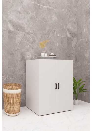 Mdf Çamaşır Makinesi Dolabı Kapaklı Beyaz