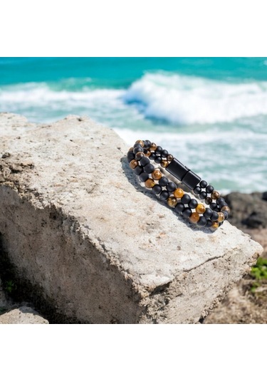 Çift Oniks Ve Kaplangözü Çelik Bileklik 31832b20d4 Çok Renkli