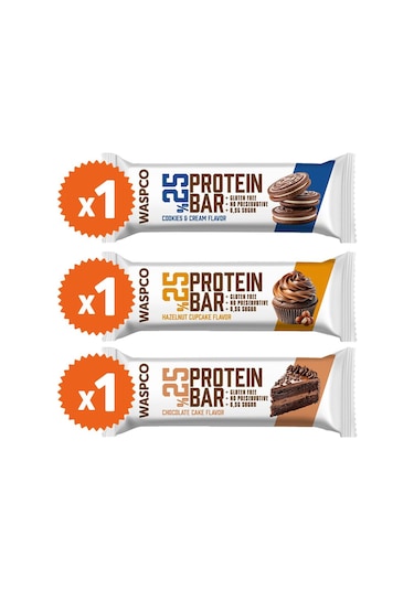 Waspco Bitter Çikolata Kaplı Protein Bar Tanışma Paketi 3 Çeşit